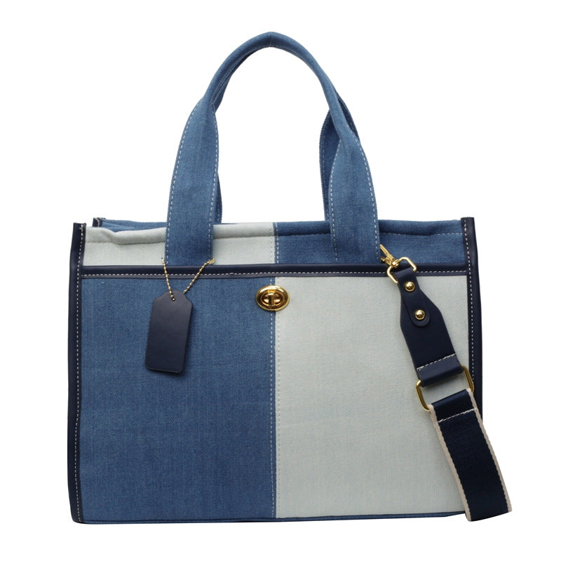 Denim Patchwork Shoulder Tote Bag