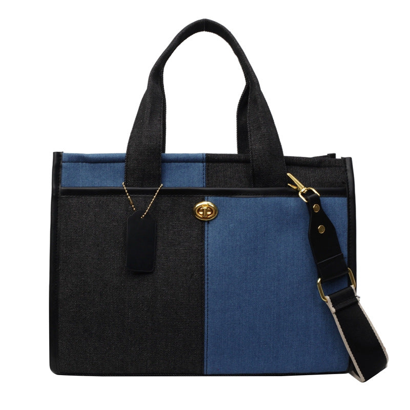 Denim Patchwork Shoulder Tote Bag